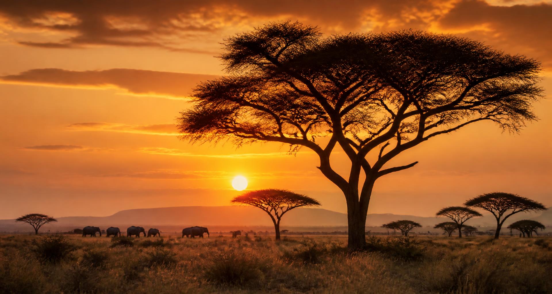 Golden hour over the Serengeti plains in Tanzania